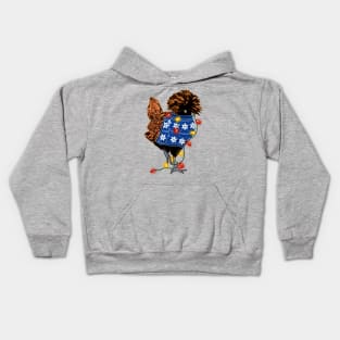 Golden-Laced Polish Chicken In Ugly Christmas Sweater Tangled In Lights Kids Hoodie